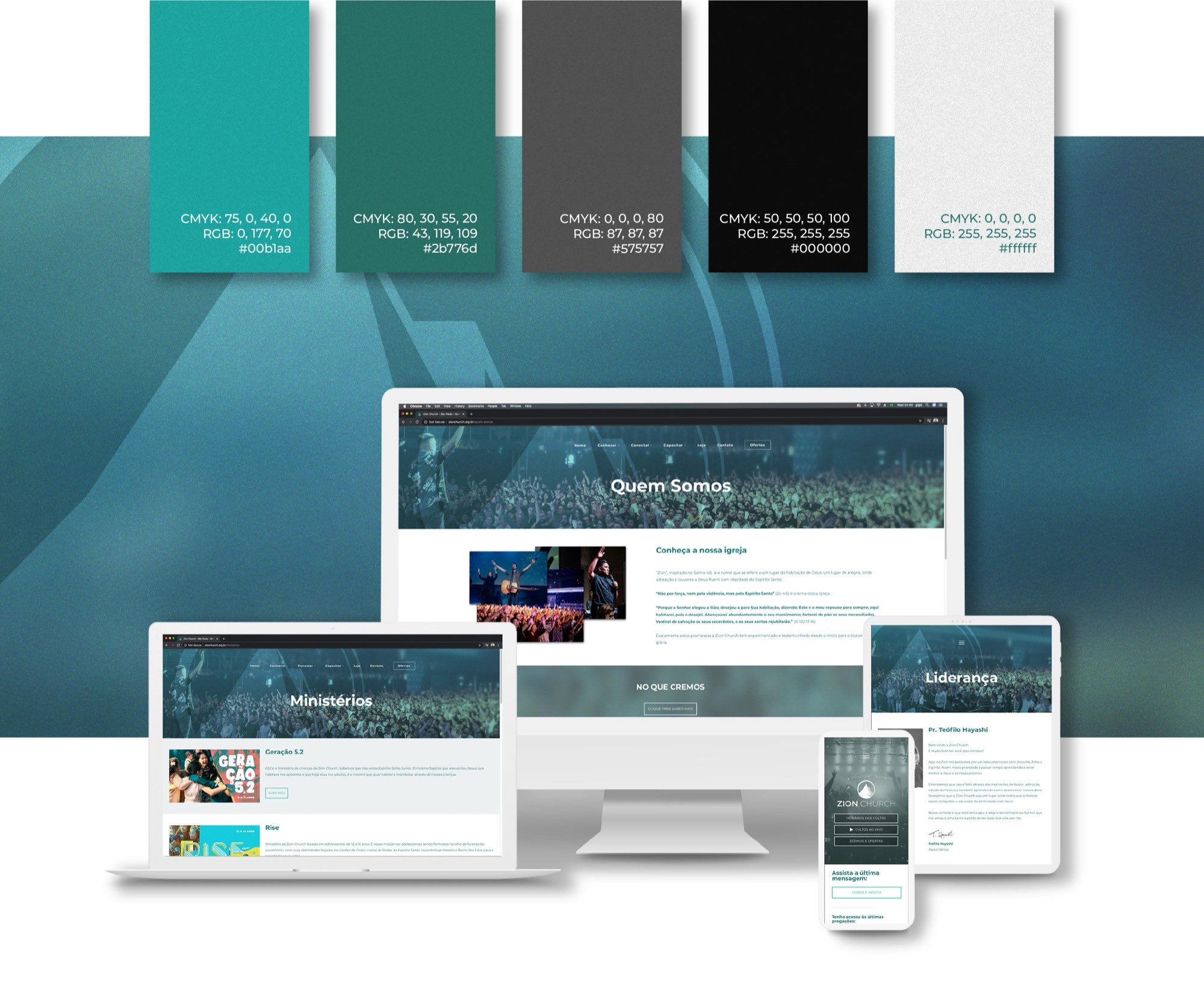 Paleta cromática e o novo site institucional.